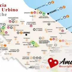 Mappa della provincia di Pesaro Urbino, con itinerari e luoghi d'interesse. Scopri le meraviglie di #amarche.