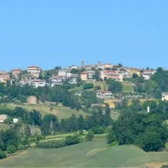 Panoramica di Cupramontana, borgo collinare con case colorate e vigneti. Scopri cosa vedere in questo incantevole paesaggio marchigiano.