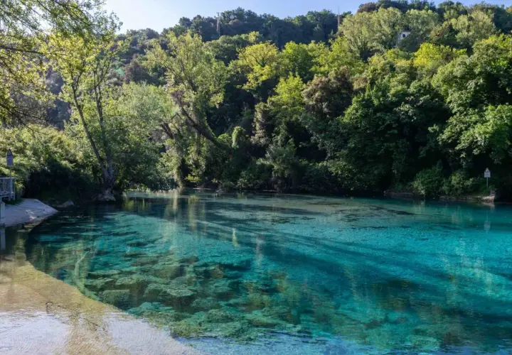 Acque cristalline del narni lago, circondato da una rigogliosa vegetazione verdeggiante.