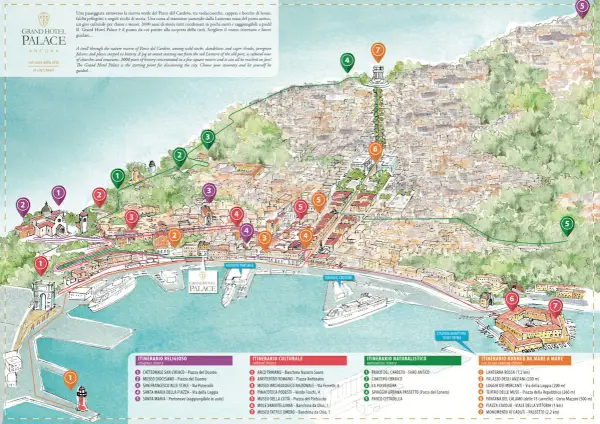 Mappa di Ancona con itinerari a piedi: cosa vedere in un giorno, dal porto alla città alta, tra storia e natura.